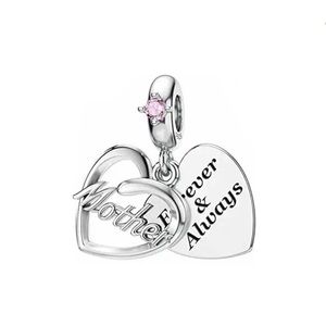 Mother Forever & Always Charm, S925 Silver Stamped Dangle Charm for Pandora